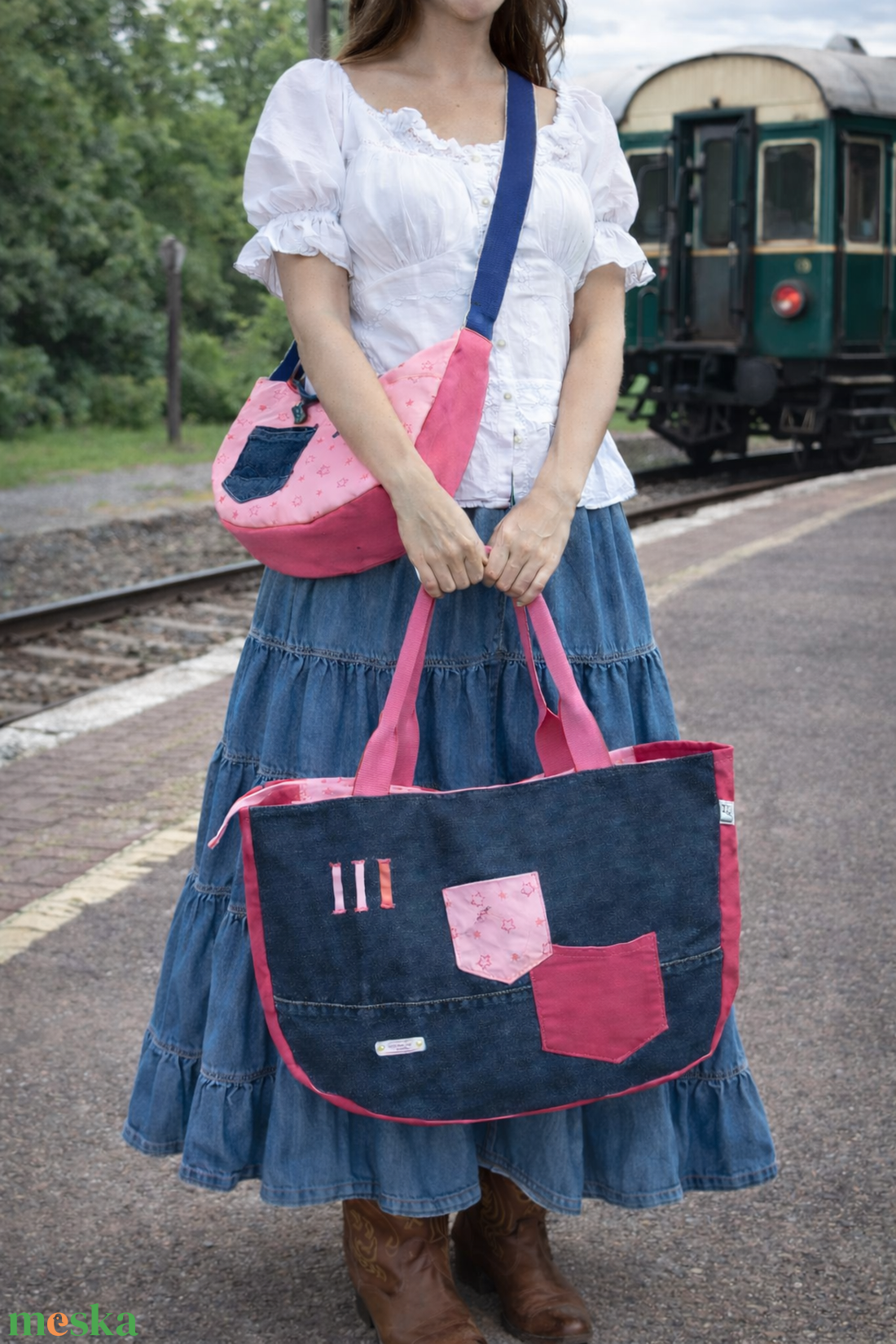 Farmer utazótáska szett - rózsaszín csillag - táska & tok - kézitáska & válltáska - nagy pakolós táska - Meska.hu
