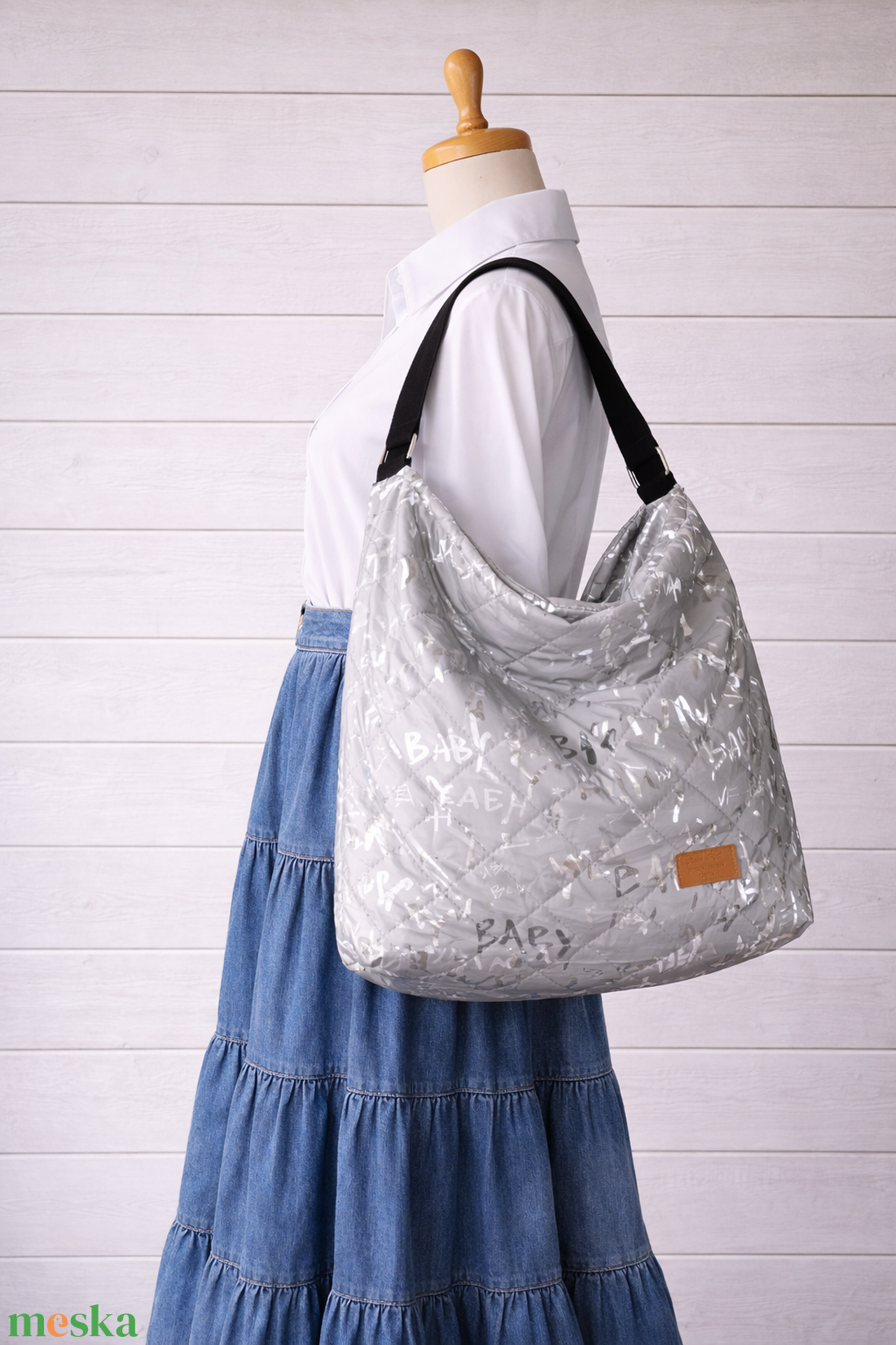 2 in 1 ezüszszürke táska - feliratos       - táska & tok - hátizsák - hátizsák - Meska.hu