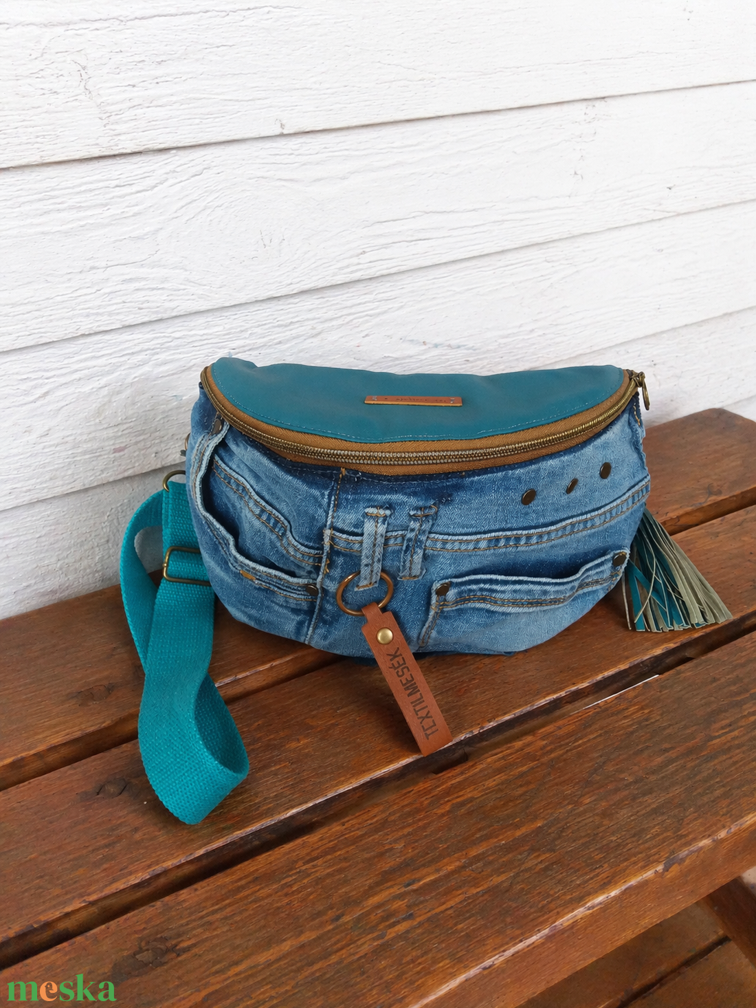 Türkiz sling - boho bag, nyári táska - táska & tok - övtáska - Meska.hu