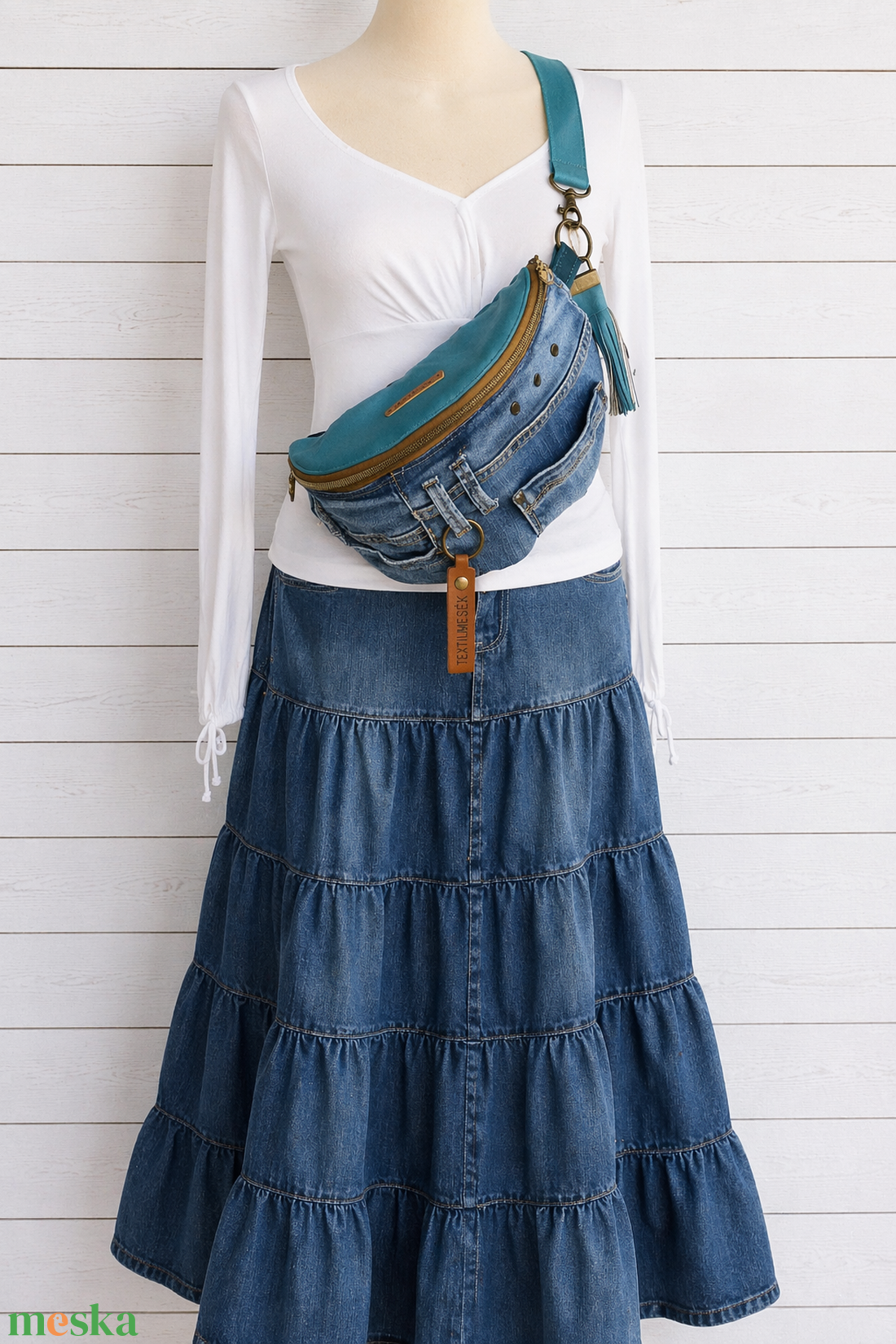 Türkiz sling - boho bag, nyári táska - táska & tok - övtáska - Meska.hu