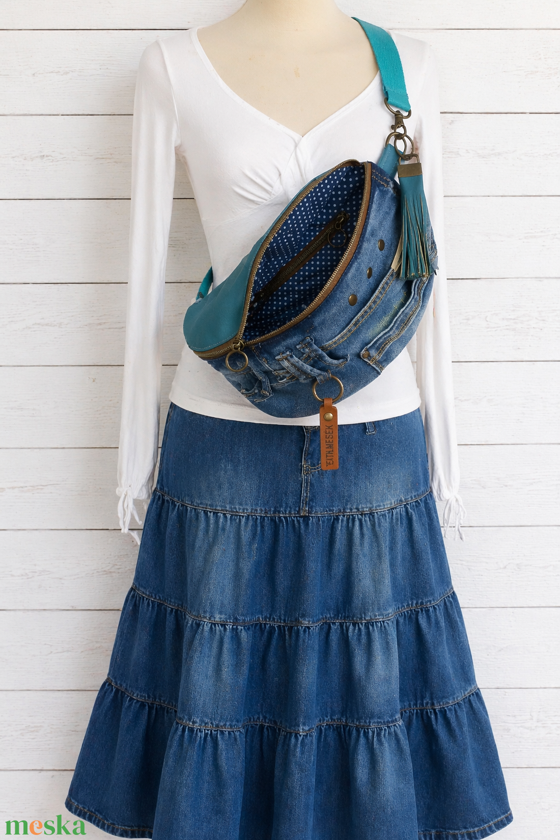 Türkiz sling - boho bag, nyári táska - táska & tok - övtáska - Meska.hu