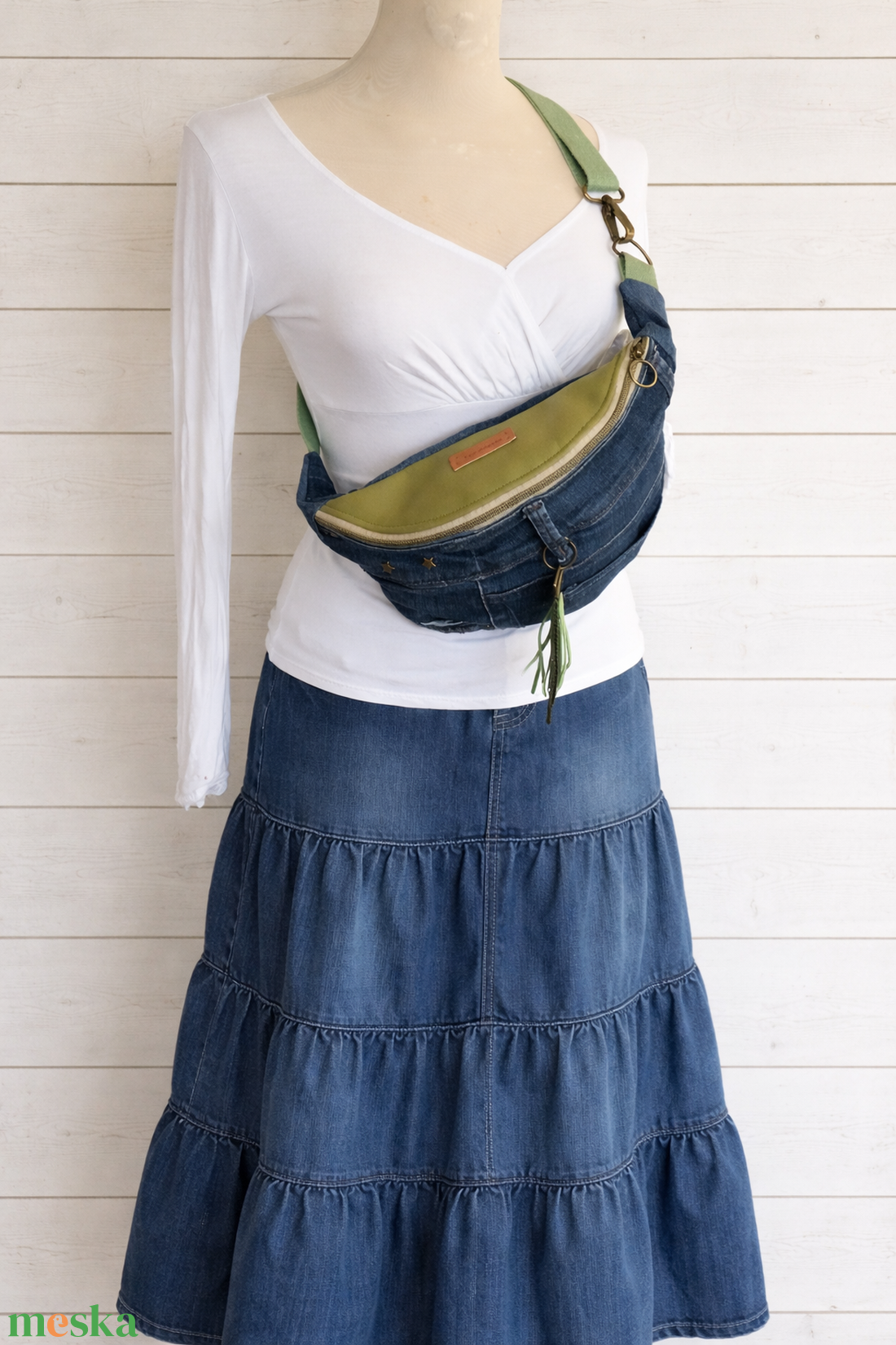 Green sling - boho bag, nyári táska - táska & tok - övtáska - Meska.hu