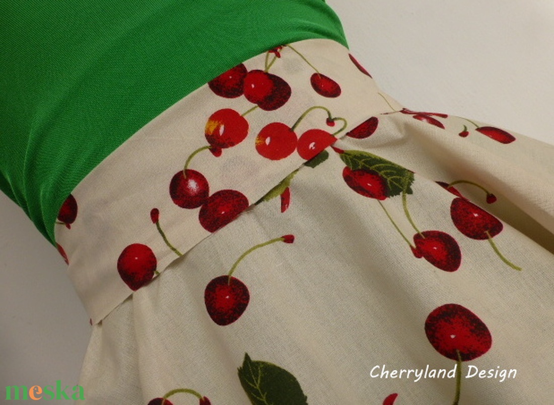 Cherryland Design Törtfehér Cseresznyés szoknya. - ruha & divat - női ruha - szoknya - Meska.hu