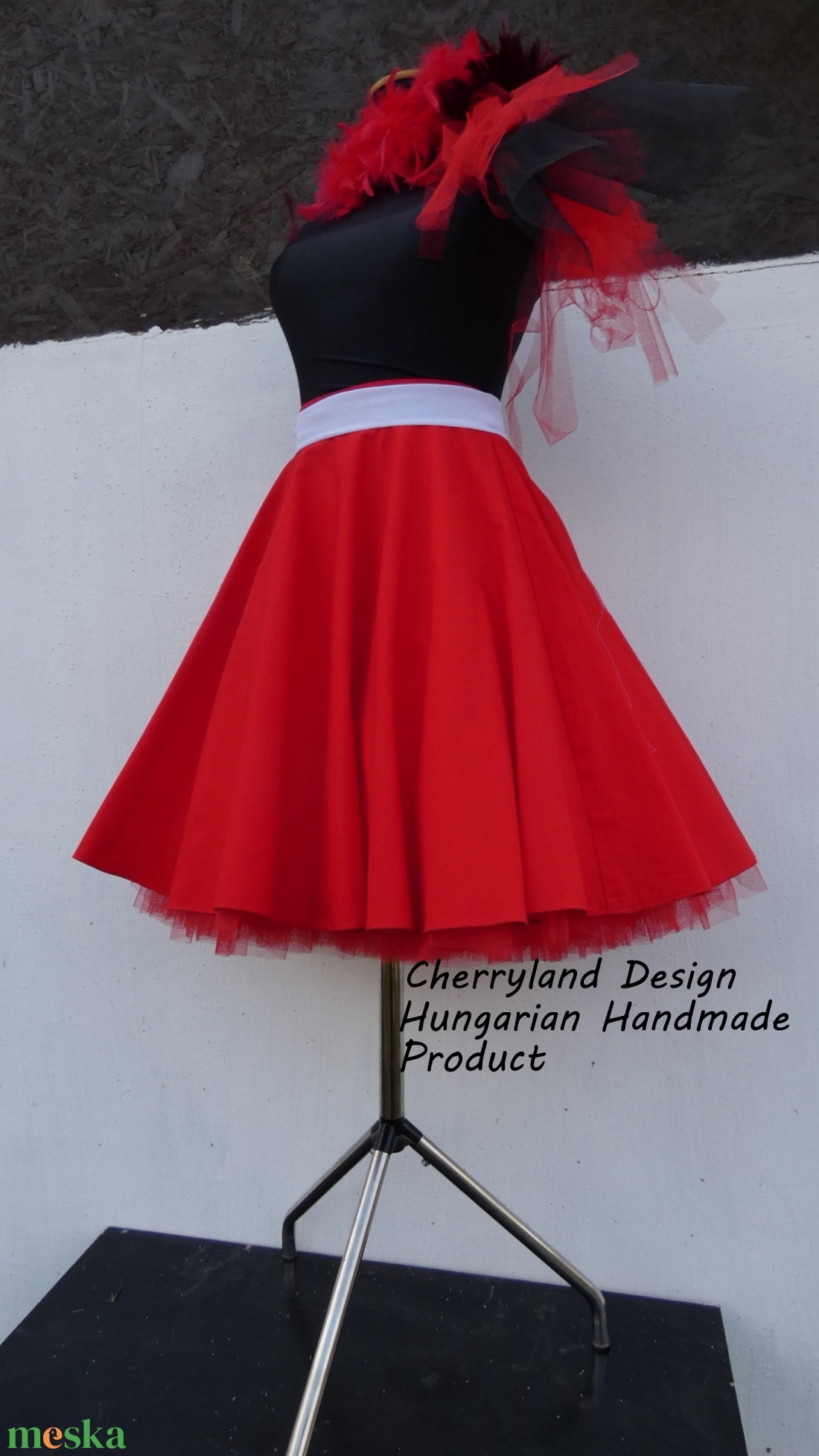 Cherryland Design Piros pamutvászon   Rockabilly stílusú szoknya /Alsószoknya - ruha & divat - női ruha - szoknya - Meska.hu