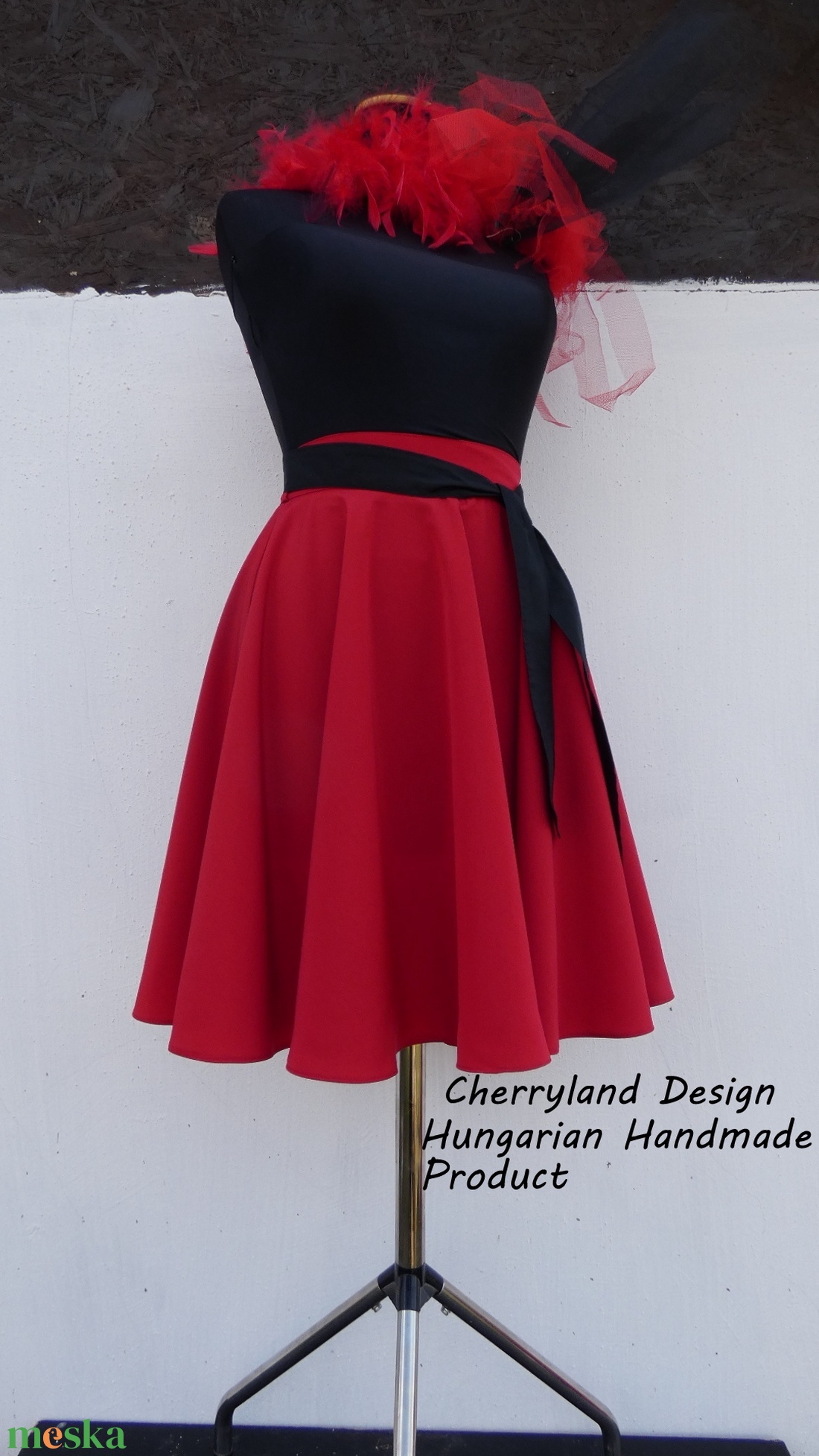 Cherryland Design Piros Nehézselyem  Rockabilly stílusú szoknya  - ruha & divat - női ruha - szoknya - Meska.hu