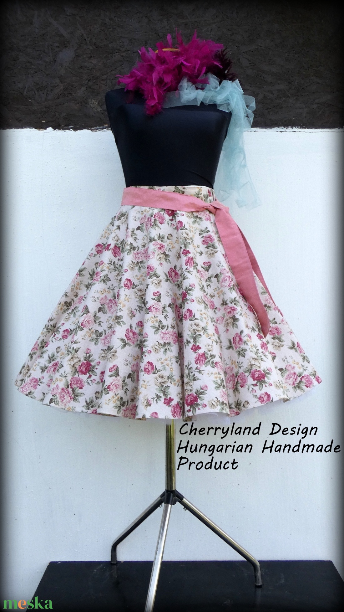 Cherryland Design Vintage Virágmintás Rockabilly Szoknya /Alsószoknyával. - ruha & divat - női ruha - szoknya - Meska.hu