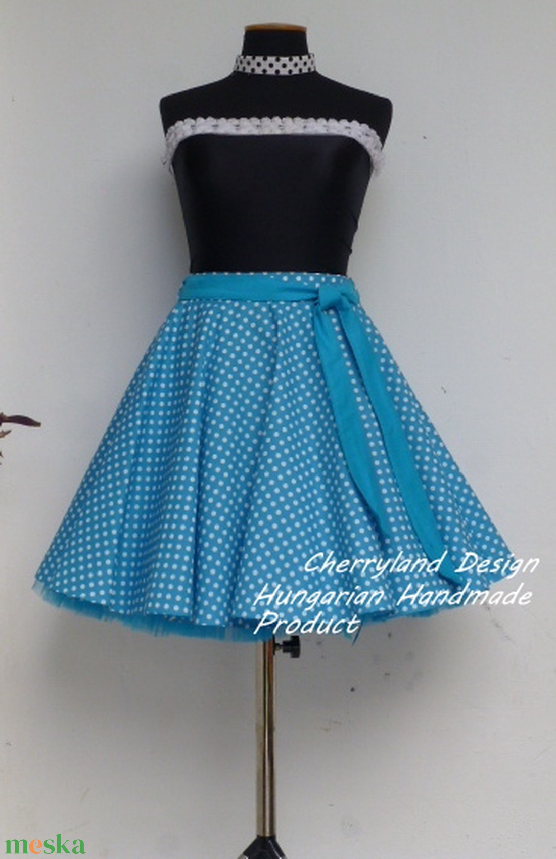 Cherryland design Kék-Fehér  pöttyös rockabilly szoknya/Alsószoknya - ruha & divat - női ruha - szoknya - Meska.hu
