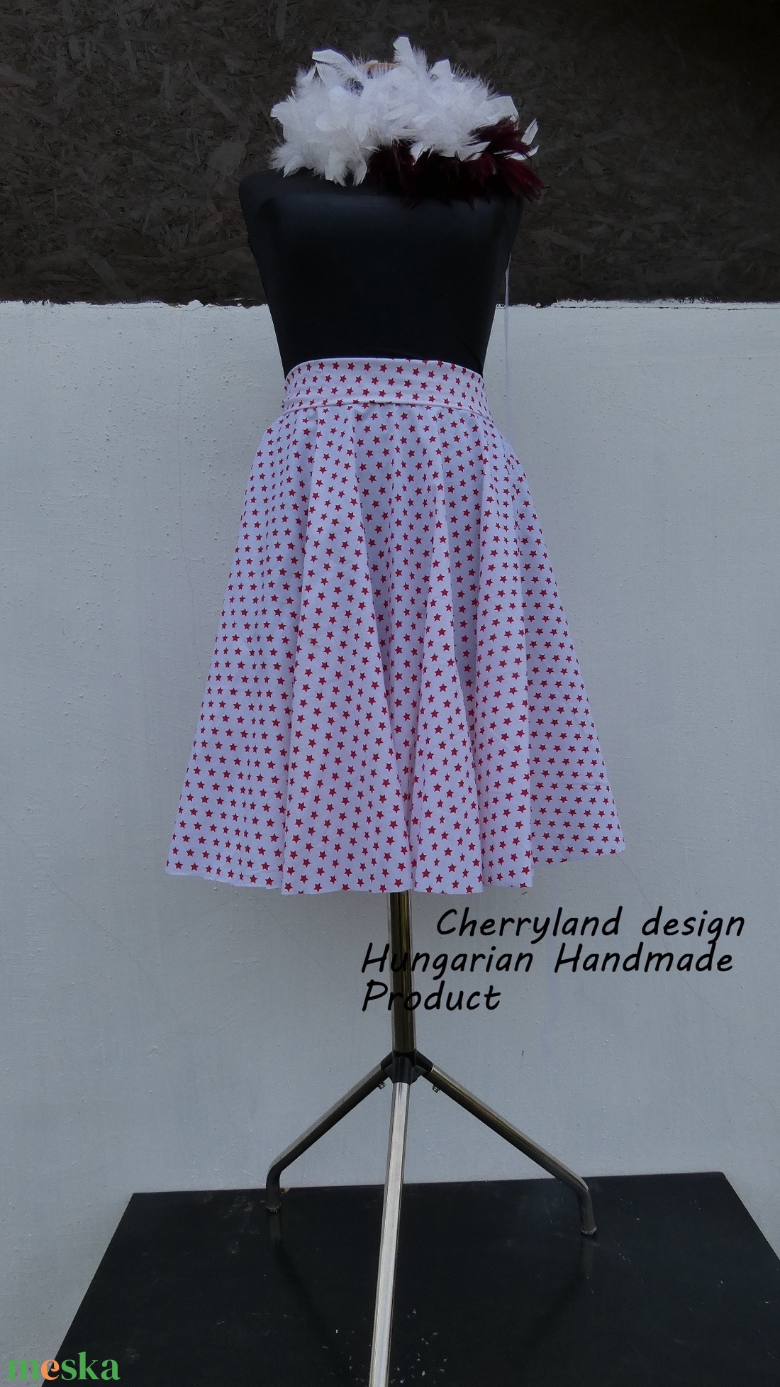 Cherryland Design Fehér - Piros Csillagos  szoknya. - ruha & divat - női ruha - szoknya - Meska.hu