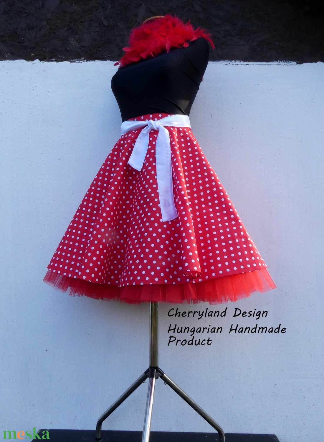   Cherryland Design Piros-Fehér pöttyös rockabilly szoknya./Alsószoknyával - ruha & divat - női ruha - szoknya - Meska.hu