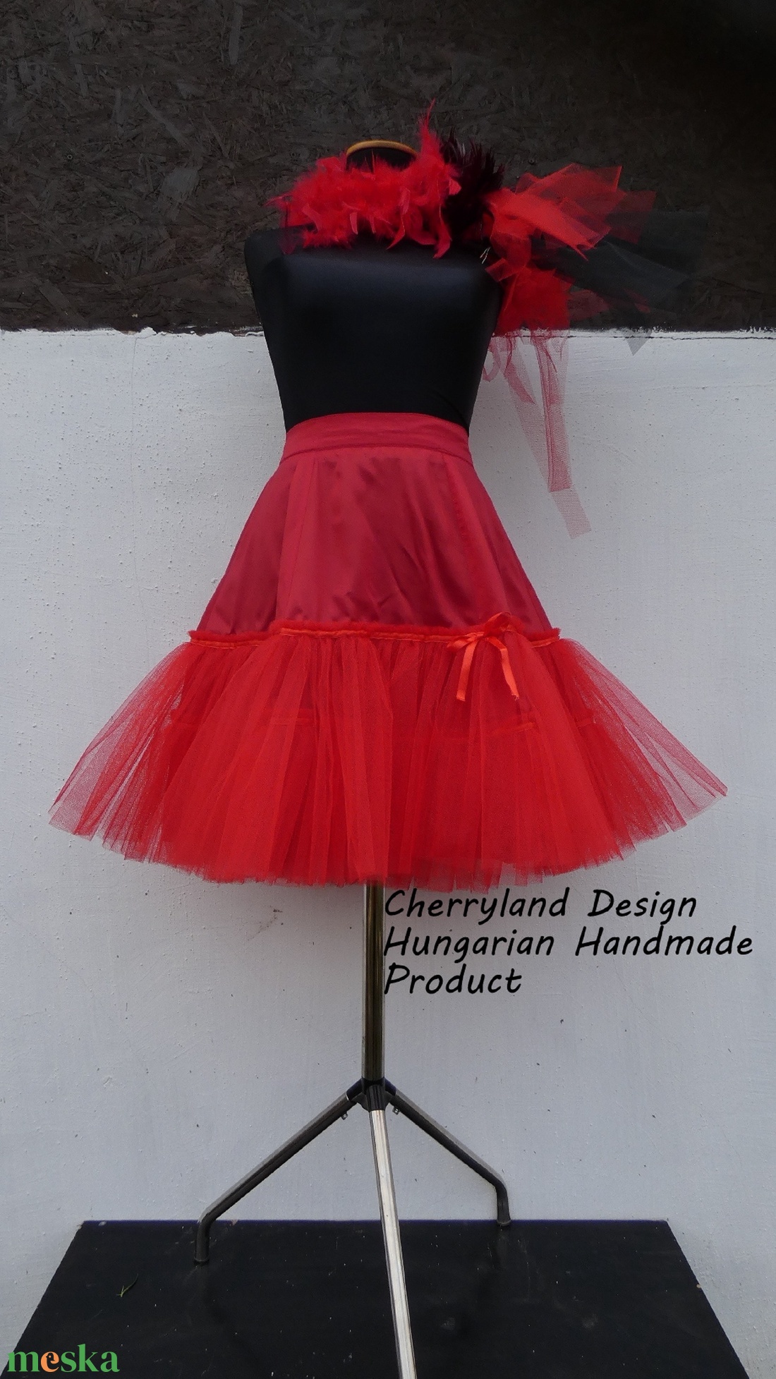 Cherryland Design Piros Nehézselyem  Rockabilly stílusú szoknya /Alsószoknyával - ruha & divat - női ruha - szoknya - Meska.hu