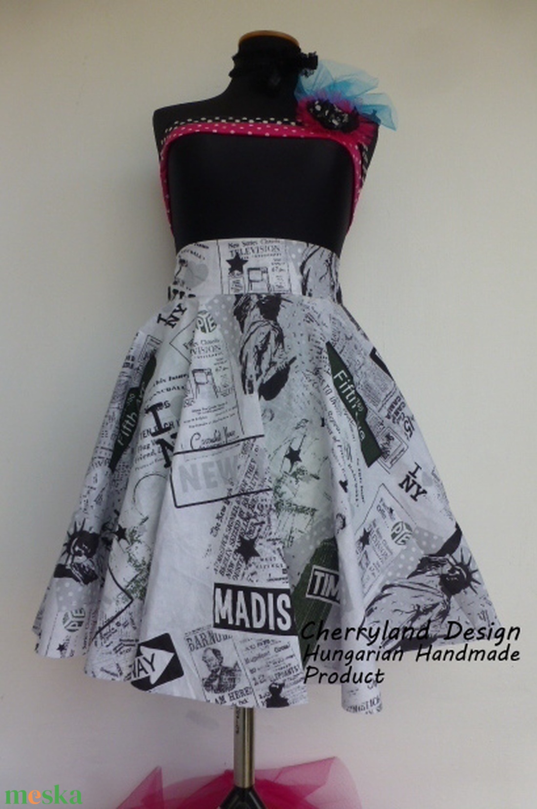 Cherryland Design Újságmintás rockabilly stílusú szoknya - ruha & divat - női ruha - szoknya - Meska.hu