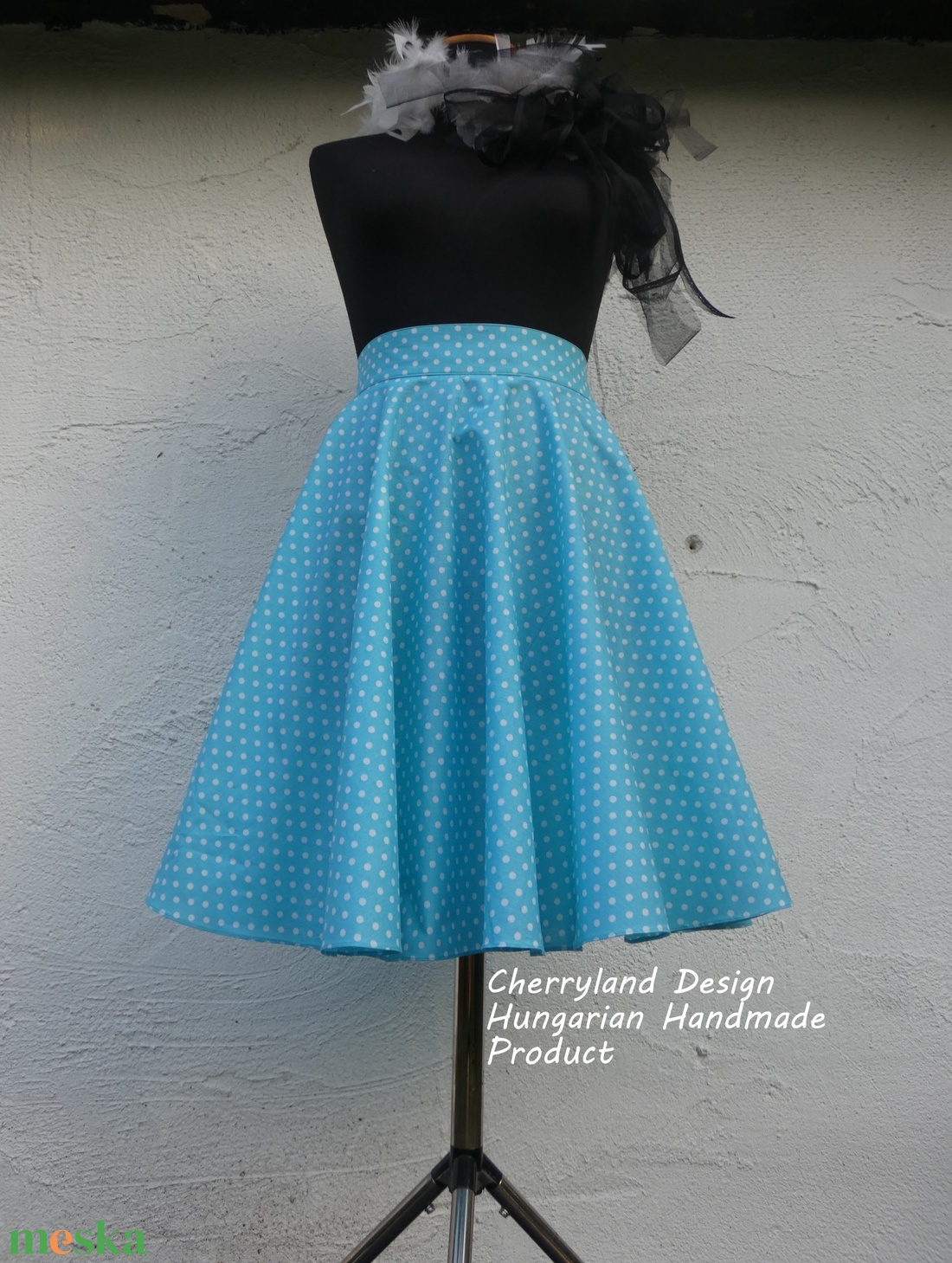 Cherryland Design Kék-Fehér  pöttyös rockabilly szoknya. - ruha & divat - női ruha - szoknya - Meska.hu