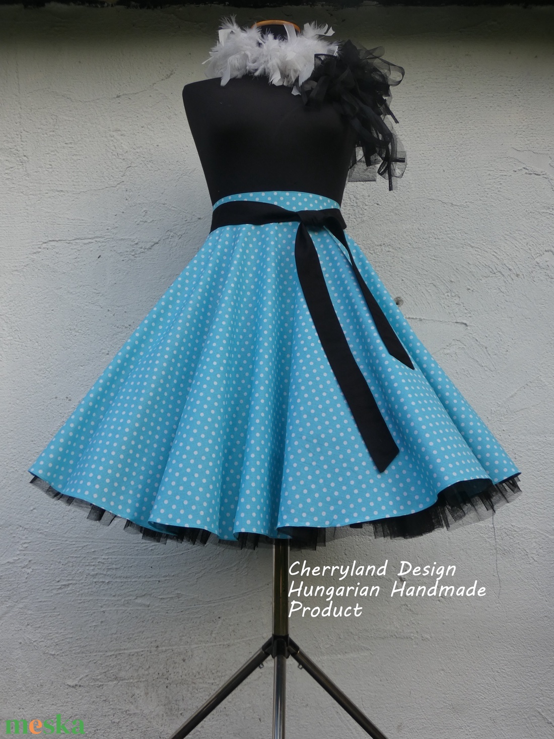 Cherryland design Kék-Fehér  pöttyös rockabilly szoknya/Alsószoknya - ruha & divat - női ruha - szoknya - Meska.hu