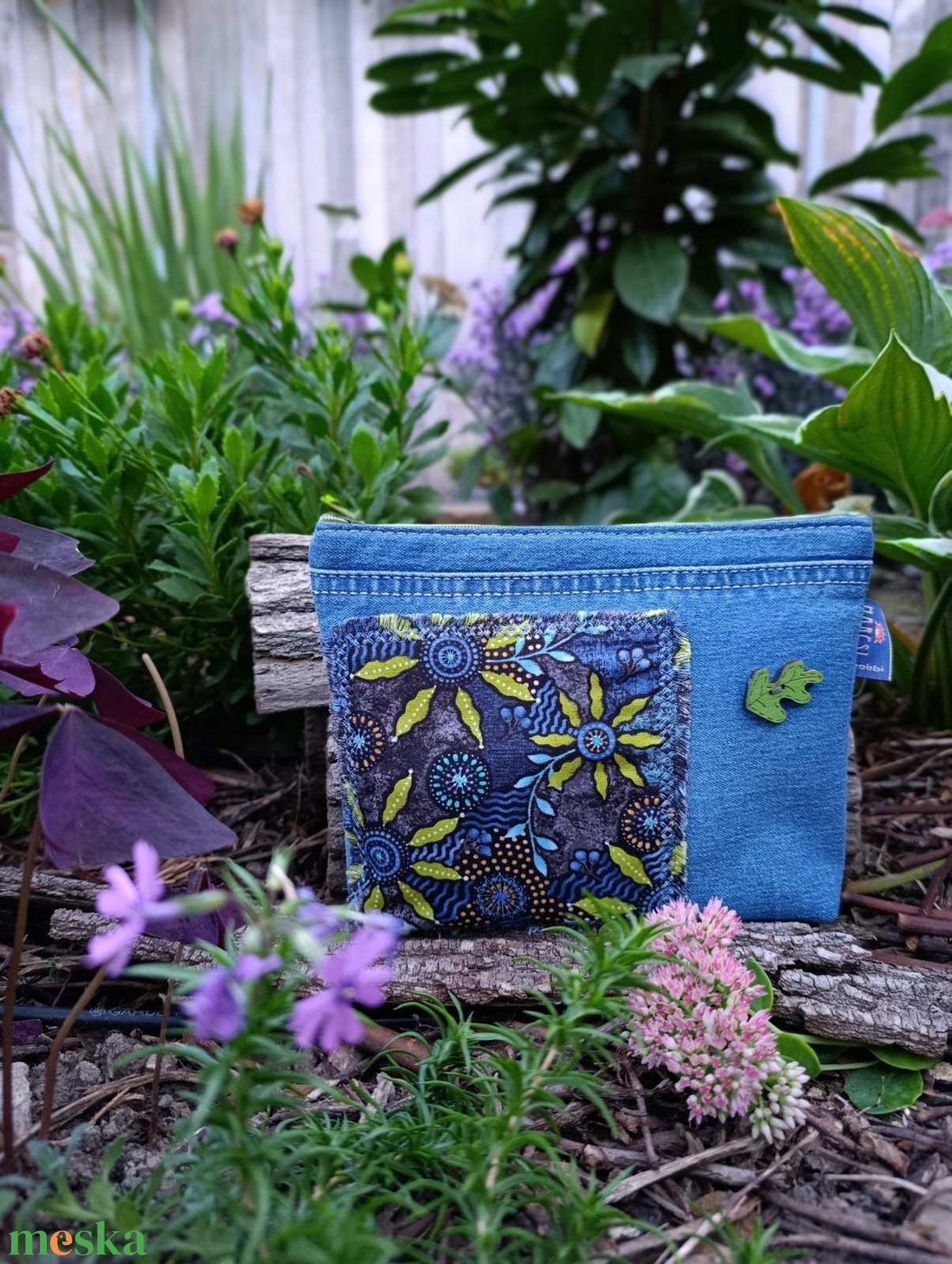 Kék neszeszer farmerral és ausztrál mintás textillel - táska & tok - neszesszer - Meska.hu