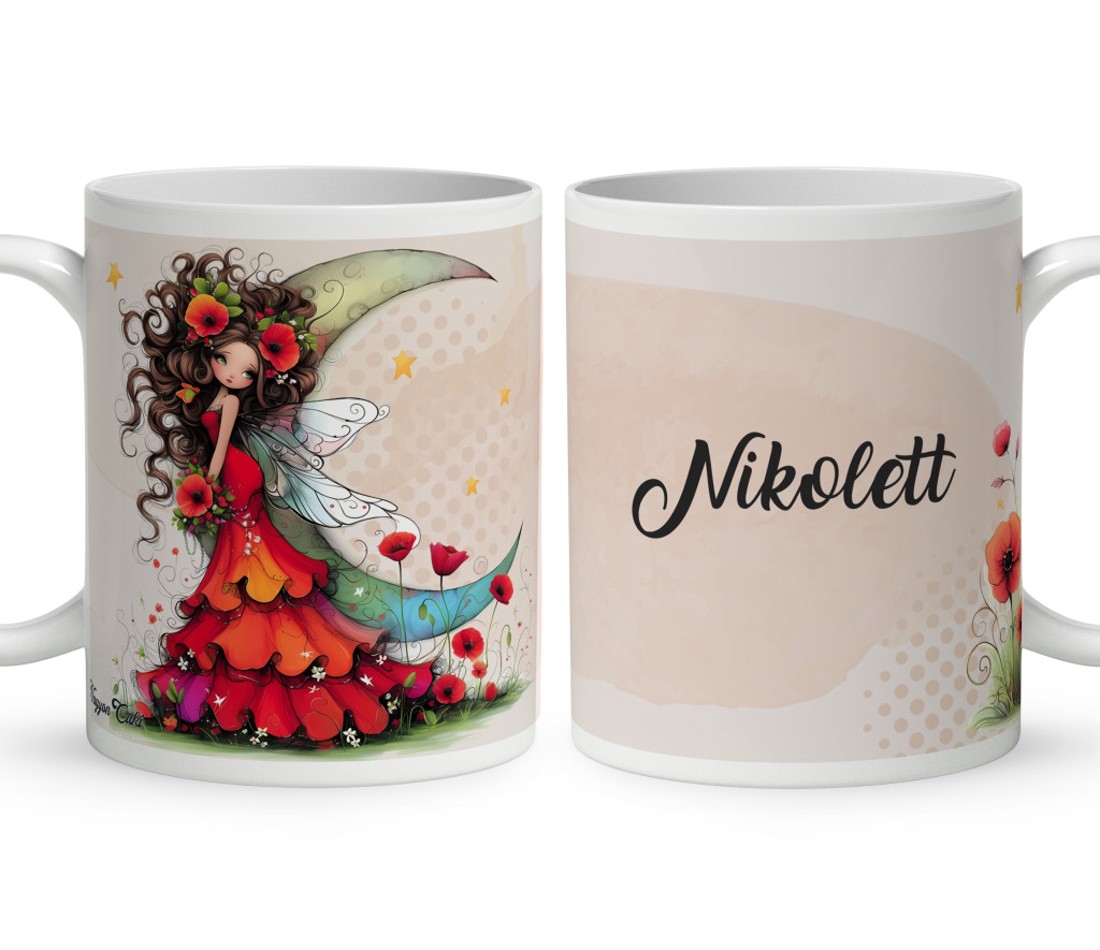 Névvel kérhető - Gyönyörű pipacs tündérlány és a hold mintás bögre - otthon & életmód - konyhafelszerelés, tálalás - tálalás - bögre & csésze - Meska.hu