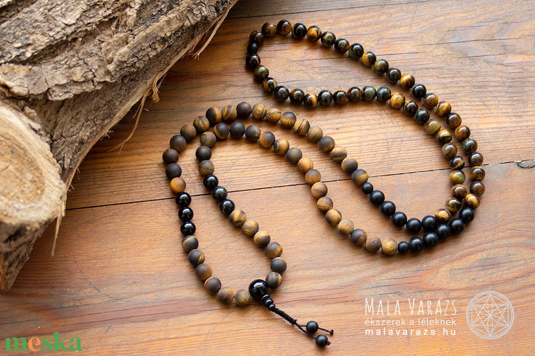 Tigrisszem, Fekete Turmalin Mala, Imafüzér, Imagyöngy - Mala Varázs - Mala készítés, egyedi Mala tervezés, Mala ékszerek - otthon & életmód - dekoráció - spiritualitás - mala - Meska.hu