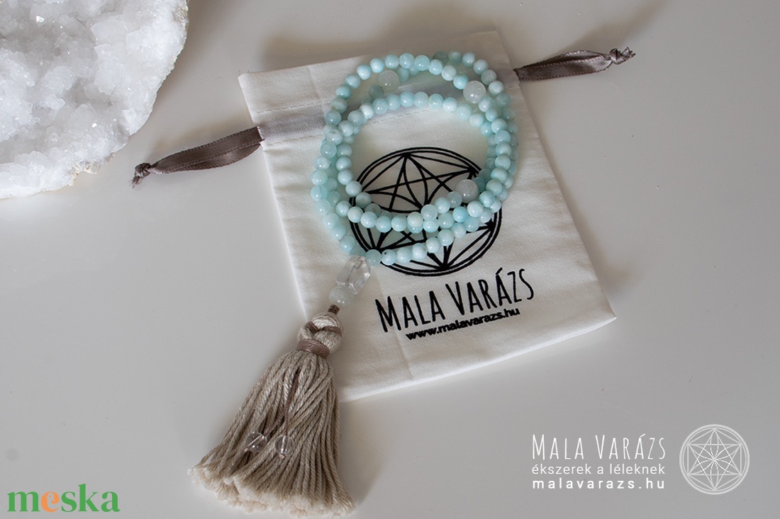 Hemimorfit Mala, Imafüzér, Imagyöngy - Mala Varázs - Egyedi tervezésű Mala készítés - Különleges Mala, Féldrágakő Mala  - otthon & életmód - dekoráció - spiritualitás - mala - Meska.hu