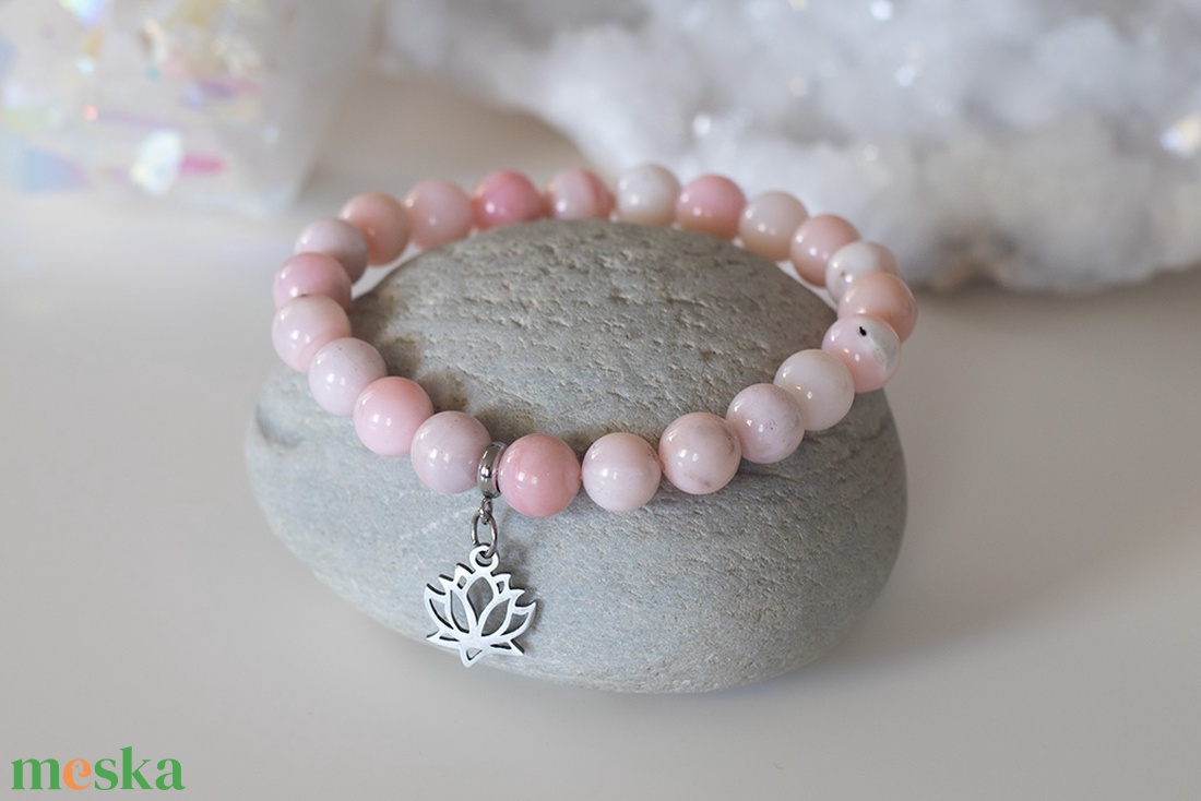 Pink Opál ásvány karkötő, Andok Opál ásvány karkötő - Lélekhangoló ásvány karkötő, kézműves ásvány karkötő, - ékszer - karkötő - gyöngyös karkötő - Meska.hu