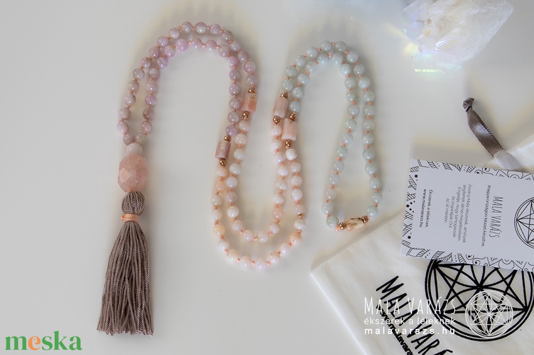 Pink Opál, Burmai Jade, Kunzit Mala, Imafüzér - Mala Varázs, Imafüzér készítés, Egyedi Mala és Imafüzér ékszerek - otthon & életmód - dekoráció - spiritualitás - mala - Meska.hu