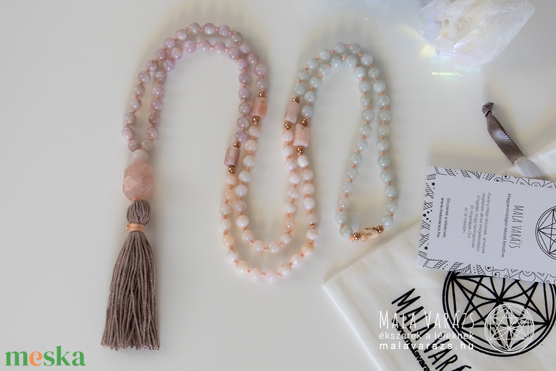 Pink Opál, Burmai Jade, Kunzit Mala, Imafüzér - Mala Varázs, Imafüzér készítés, Egyedi Mala és Imafüzér ékszerek - otthon & lakás - dekoráció - spiritualitás - mala - Meska.hu