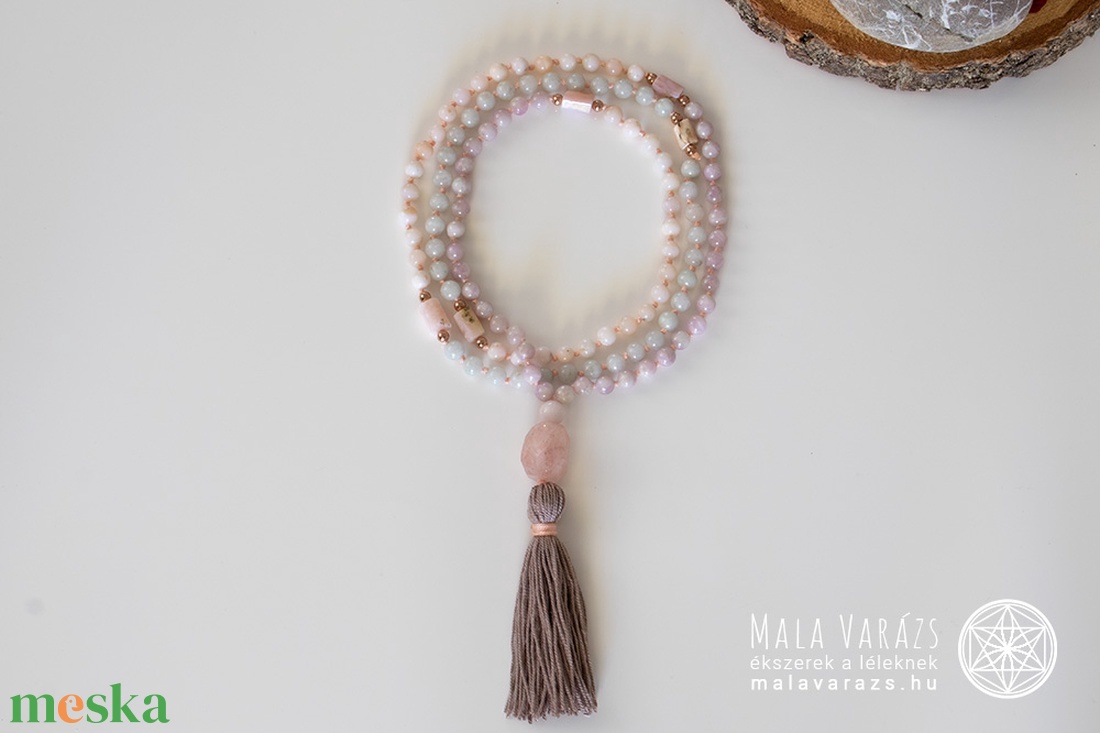 Pink Opál, Burmai Jade, Kunzit Mala, Imafüzér - Mala Varázs, Imafüzér készítés, Egyedi Mala és Imafüzér ékszerek - otthon & életmód - dekoráció - spiritualitás - mala - Meska.hu