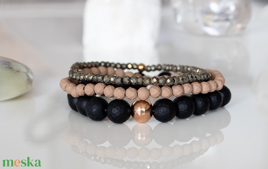 Ásvány karkötő szett, Ásvány karkötő készítés, egyedi ásvány karkötő, kézműves ásvány karkötő, ónix ásvány karkötő  - ékszer - karkötő - gyöngyös karkötő - Meska.hu