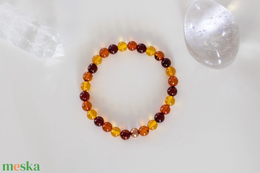 Borostyán karkötő, Balti Borostyán ásvány karkötő, Borostyán ásvány karkötő, Kézműves ásvány karkötő, ásvány karkötő - ékszer - karkötő - gyöngyös karkötő - Meska.hu