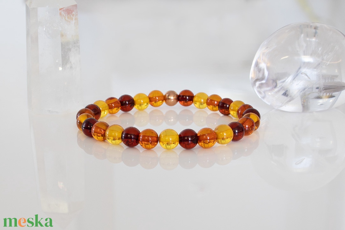 Borostyán karkötő, Balti Borostyán ásvány karkötő, Borostyán ásvány karkötő, Kézműves ásvány karkötő, ásvány karkötő - ékszer - karkötő - gyöngyös karkötő - Meska.hu