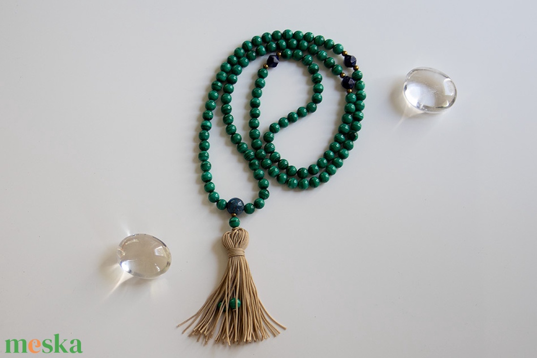Malachit Mala, Imafüzér, Malachit nyaklánc, Malachit Imagyöngy, Malachit ékszer, Mala és Imafüzér készítés, Mala fűzés - ékszer - nyaklánc - hosszú nyaklánc - Meska.hu
