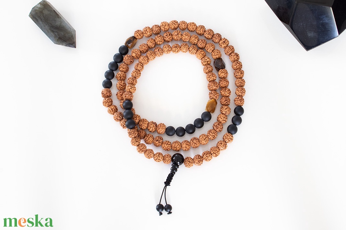 Rudraksha mala, Rudraksha Imafüzér, Imagöngy, Mala készítés, Imafüzér készítés, Rudraksha mala nyaklánc, imafüzér - ékszer - nyaklánc - bojtos nyaklánc - Meska.hu