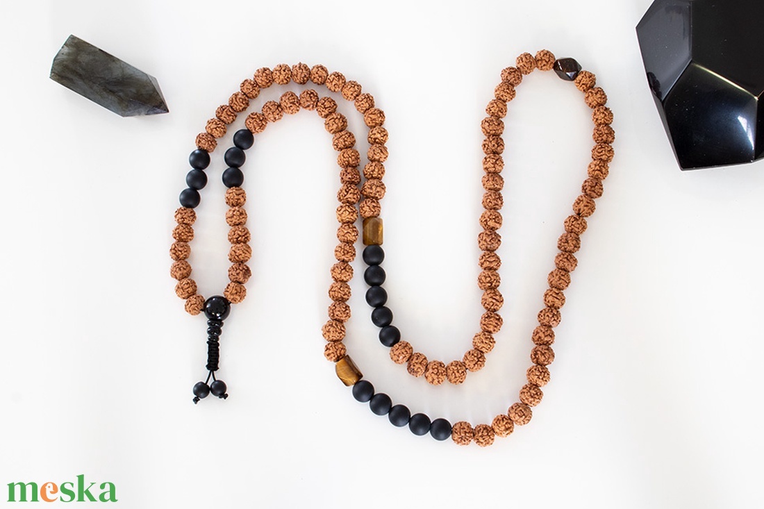 Rudraksha mala, Rudraksha Imafüzér, Imagöngy, Mala készítés, Imafüzér készítés, Rudraksha mala nyaklánc, imafüzér - ékszer - nyaklánc - bojtos nyaklánc - Meska.hu