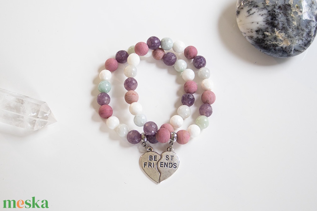 Páros karkötő, Best Friends karkötő, ásvány karkötő, Bff karkötő, ásvány karkötő, Thulit, Lepidolit, Kagyló, Burmai Jáde - ékszer - ékszerszett - Meska.hu
