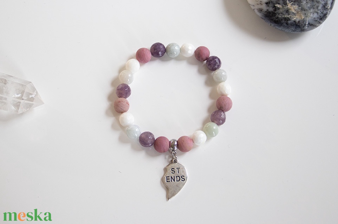 Páros karkötő, Best Friends karkötő, ásvány karkötő, Bff karkötő, ásvány karkötő, Thulit, Lepidolit, Kagyló, Burmai Jáde - ékszer - ékszerszett - Meska.hu