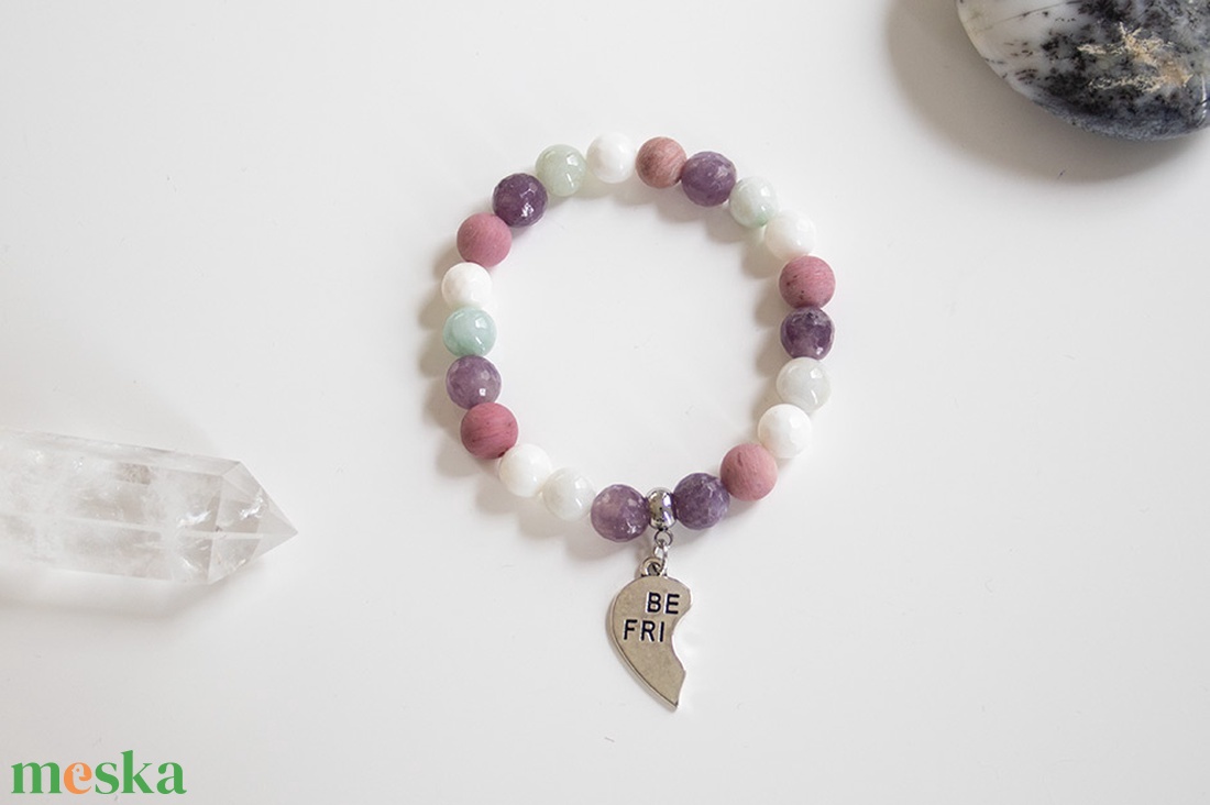Páros karkötő, Best Friends karkötő, ásvány karkötő, Bff karkötő, ásvány karkötő, Thulit, Lepidolit, Kagyló, Burmai Jáde - ékszer - ékszerszett - Meska.hu