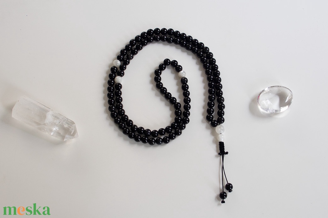 A Fény Harcosa és a Lélek Tükre, Obszidián mala, Védelmező Obszidián mala, Obszidián imafüzér, Obszidián mala füzér - ékszer - nyaklánc - hosszú nyaklánc - Meska.hu