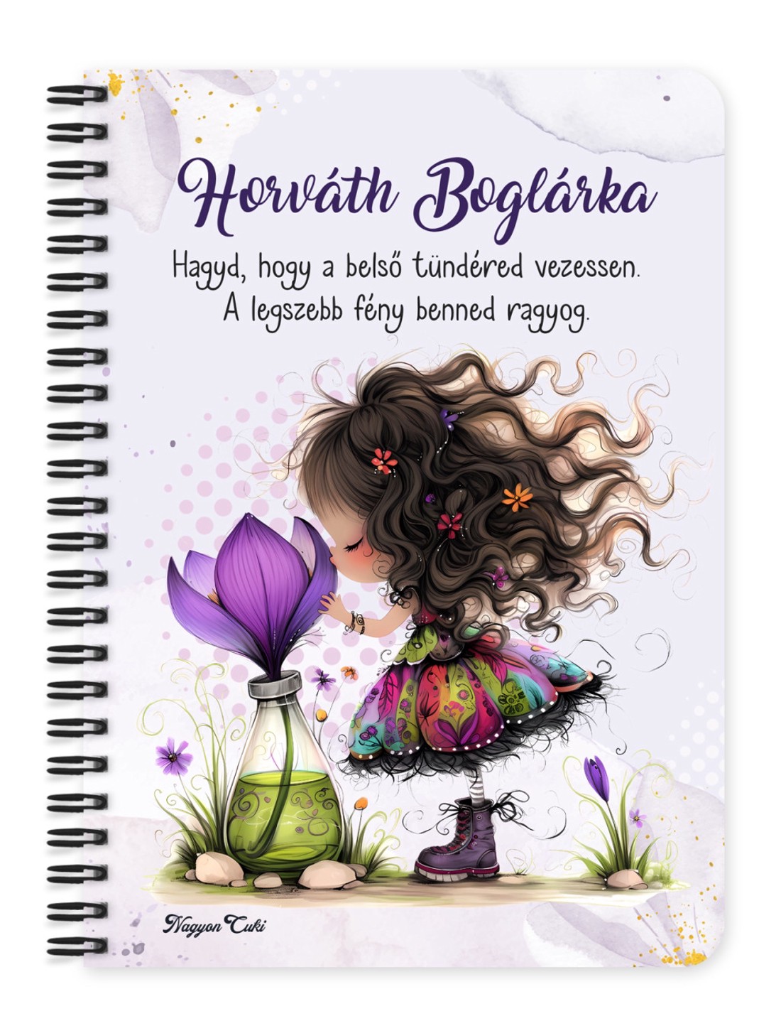 Személyre szabható - Kedves krókusz virágos tündér mintás A5-ös füzet - otthon & életmód - papír, írószer - jegyzetfüzet & napló - Meska.hu