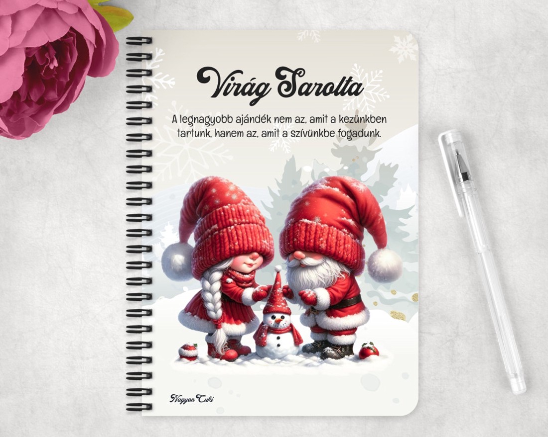 Személyre szabható - Építsünk hóembert, karácsonyi manók mintás A5-ös füzet - otthon & életmód - papír, írószer - jegyzetfüzet & napló - Meska.hu