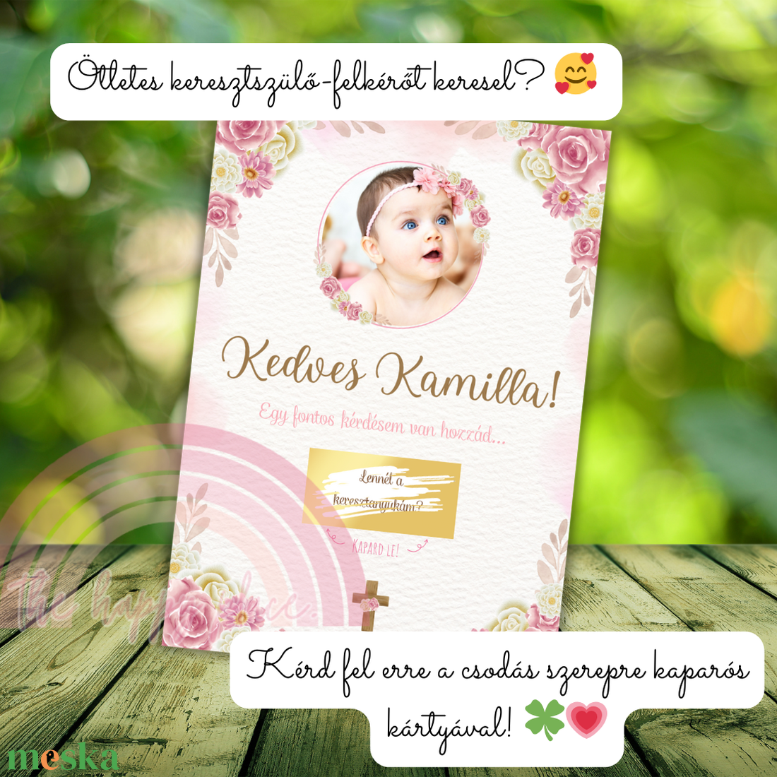 Keresztszülő felkérő FÉNYKÉPES / Lennél a keresztanyukám? kaparós kártya :) / Kaparós sorsjegy 3. - otthon & életmód - papír, írószer - ajándékozás kellékei - ajándék sorsjegy - Meska.hu