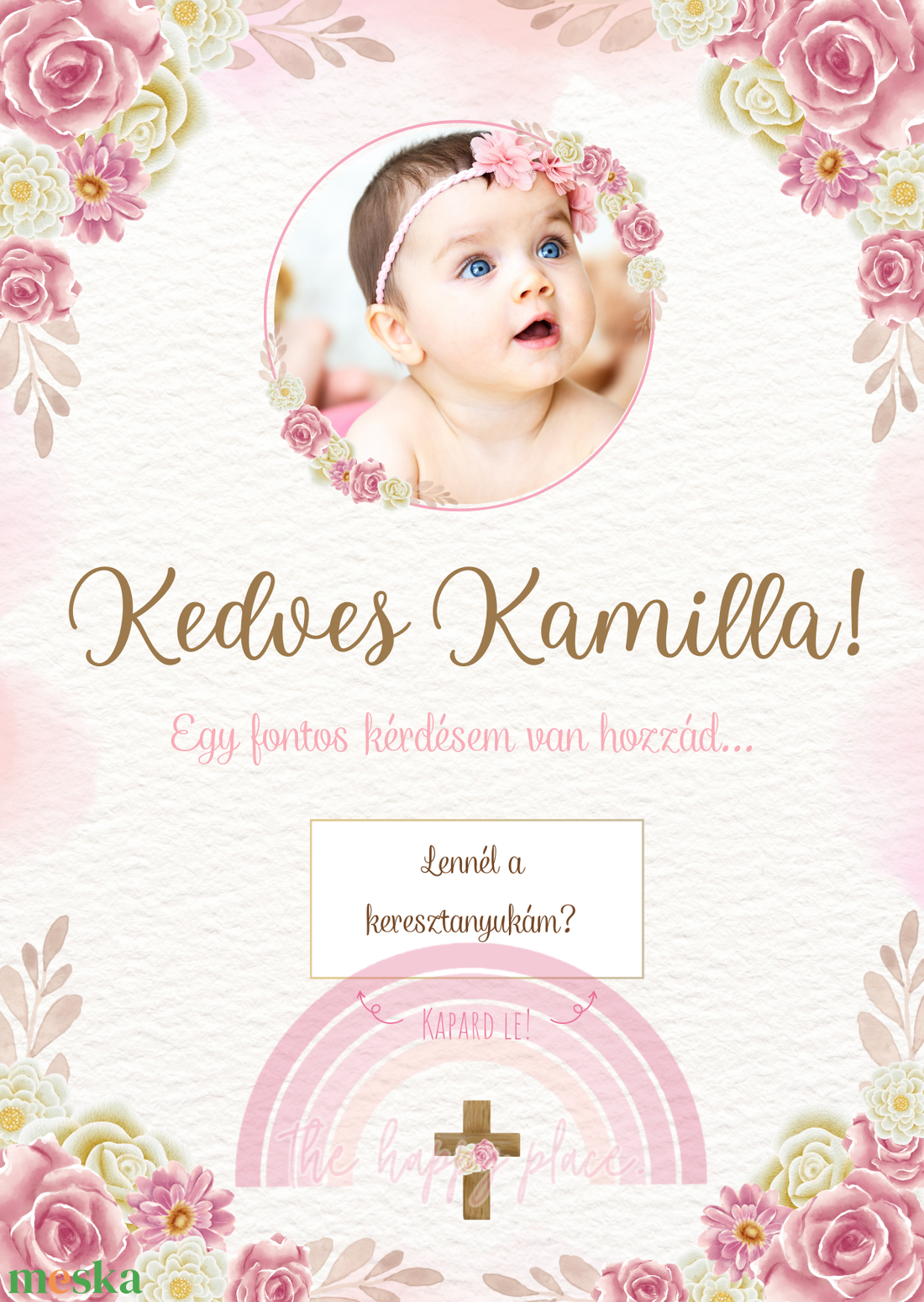 Keresztszülő felkérő FÉNYKÉPES / Lennél a keresztanyukám? kaparós kártya :) / Kaparós sorsjegy 3. - otthon & életmód - papír, írószer - ajándékozás kellékei - ajándék sorsjegy - Meska.hu