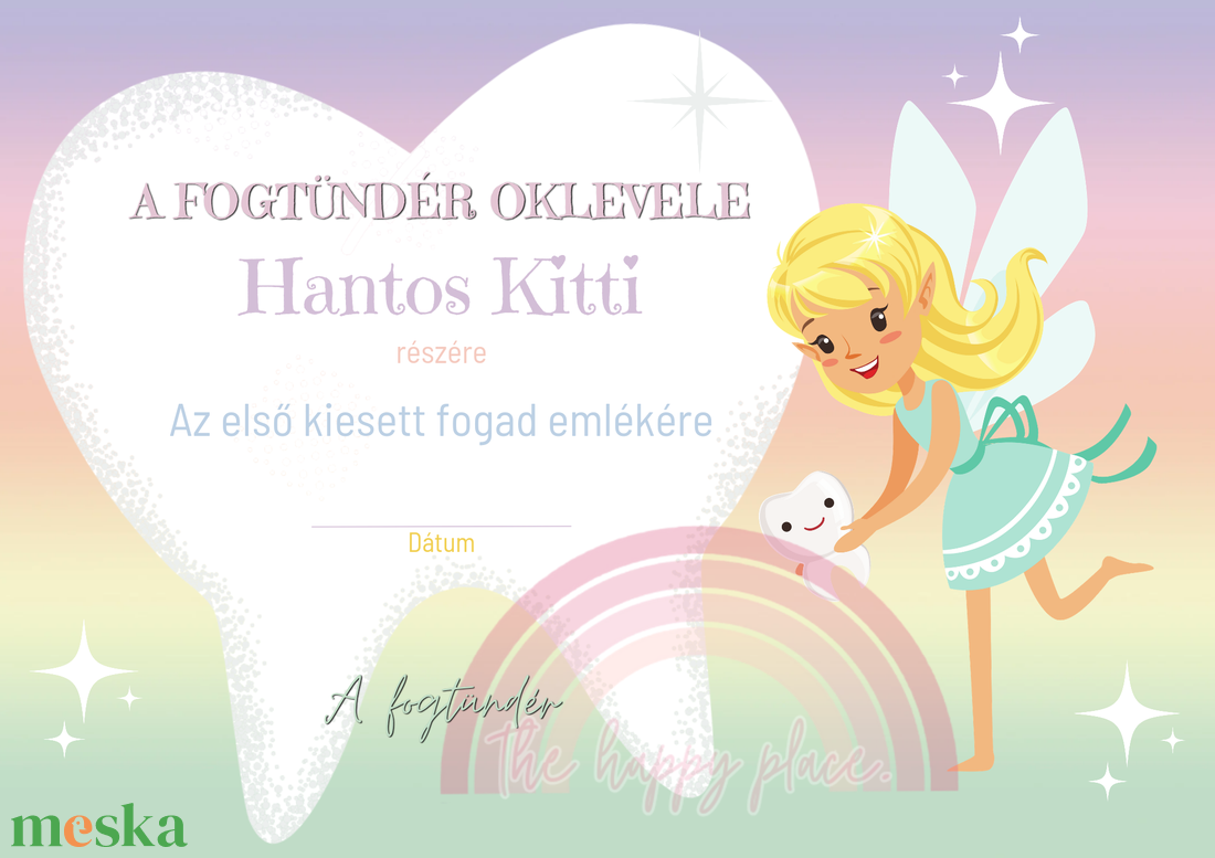 Oklevél a fogtündértől / Első fog / Fogzási napló / Oklevél 7. - otthon & életmód - babaszoba, gyerekszoba - babaszoba kép - Meska.hu
