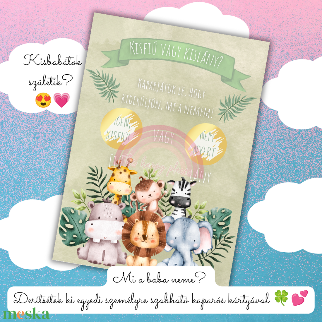 FIÚ VAGY LÁNY? kaparós kártya :) / Unokabejelentő / Babaváró buli / Gender reveal kaparós sorsjegy 4. - otthon & életmód - papír, írószer - ajándékozás kellékei - ajándék sorsjegy - Meska.hu
