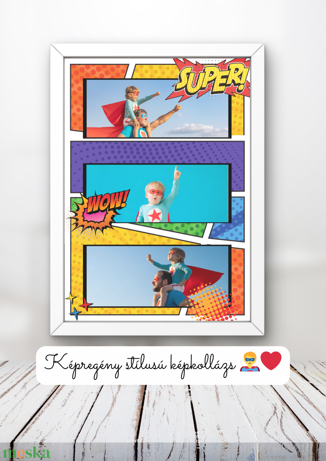 Képregény stílusú képkollázs / Apák napi ajándék / Fali dekoráció, falikép, kollázs / digitális, nyomat / A4, A3 - otthon & életmód - dekoráció - kép & falikép - poszter - Meska.hu