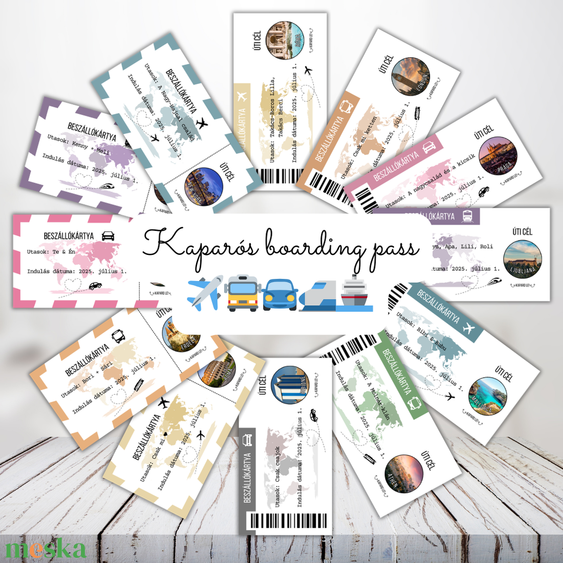 Kaparós beszálló kártya utazáshoz / Képes úti cél / Ajándék, utazás, repülő, boarding pass / Kaparós sorsjegy 10x5cm - otthon & életmód - papír, írószer - ajándékozás kellékei - ajándék sorsjegy - Meska.hu