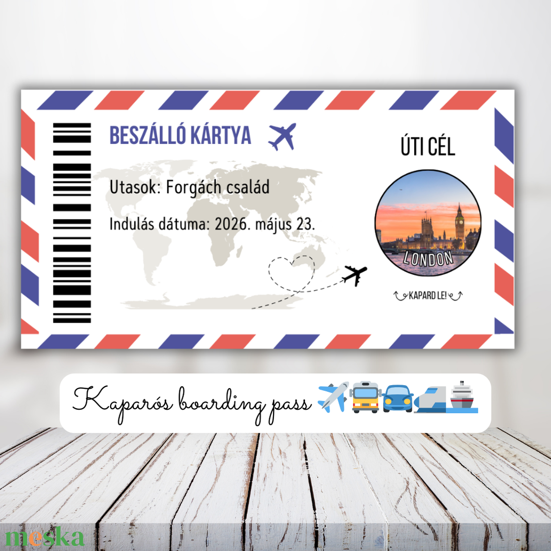 Kaparós beszálló kártya utazáshoz / Képes úti cél / Ajándék, utazás, repülő, boarding pass / Kaparós sorsjegy 10x5cm - 2 - otthon & életmód - papír, írószer - ajándékozás kellékei - ajándék sorsjegy - Meska.hu