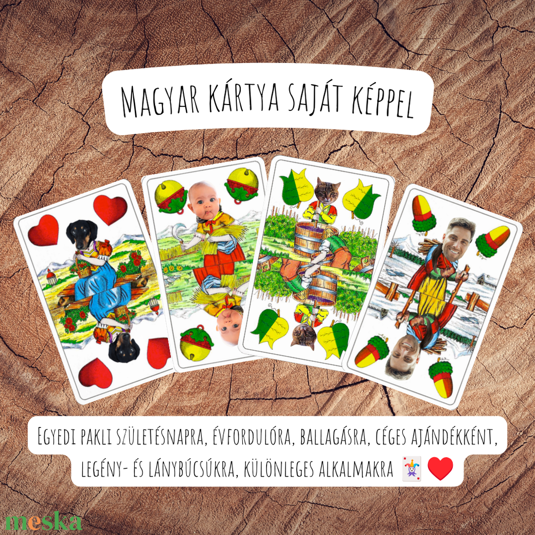 Magyar kártya / Saját arcképes kártyajáték / Egyedi kártyapakli / Születésnap, névnap, lánybúcsú, legénybúcsú, céges - játék & sport - táblajáték és kártyajáték - kártya - Meska.hu