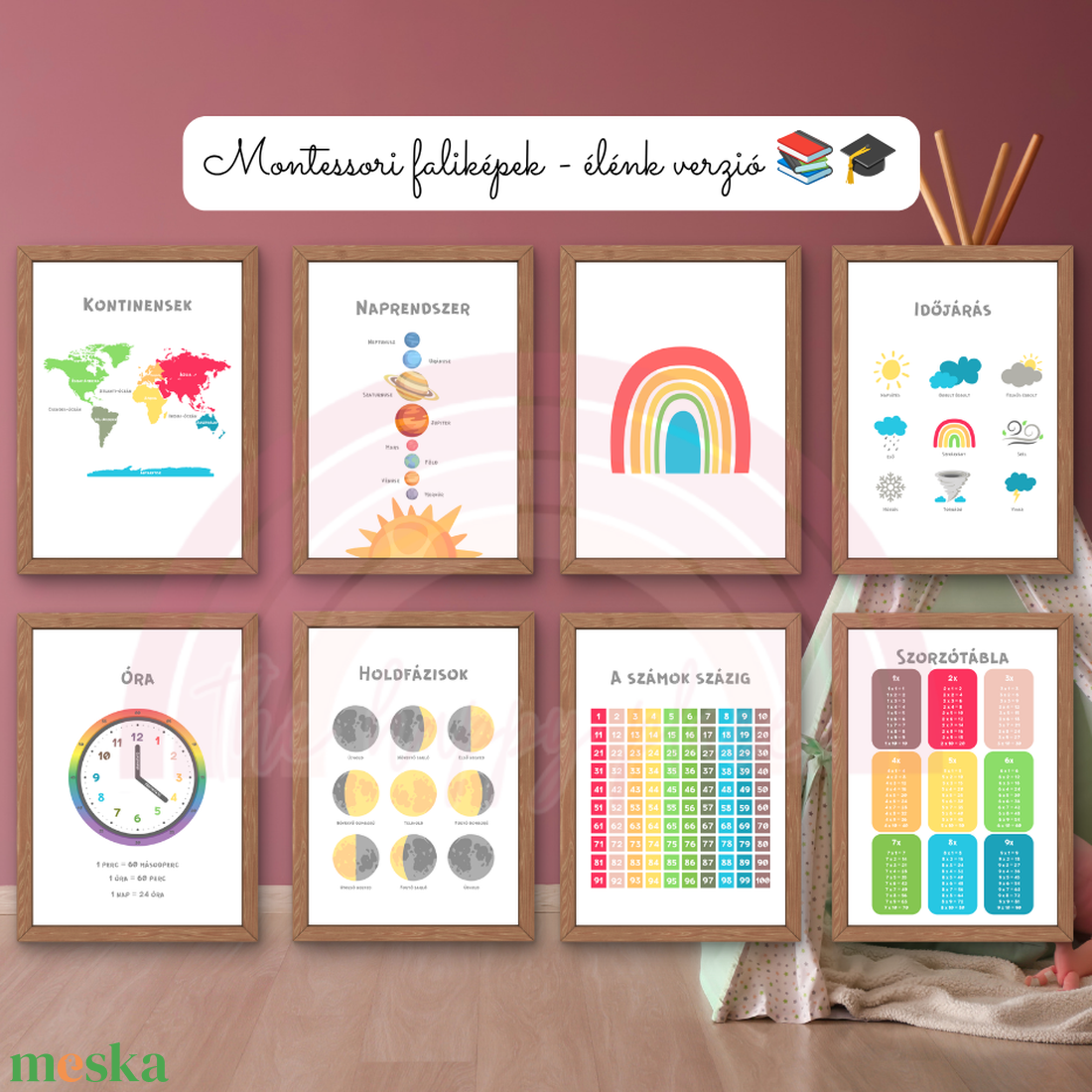 Edukációs Montessori képek / Élénk verzió / Fali dekoráció, falikép, táblakép / digitális, A4 nyomat - baba - mama - babaszoba dekoráció - babaszoba kép - Meska.hu