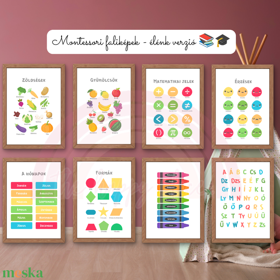 Edukációs Montessori képek / Élénk verzió / Fali dekoráció, falikép, táblakép / digitális, A4 nyomat - baba - mama - babaszoba dekoráció - babaszoba kép - Meska.hu