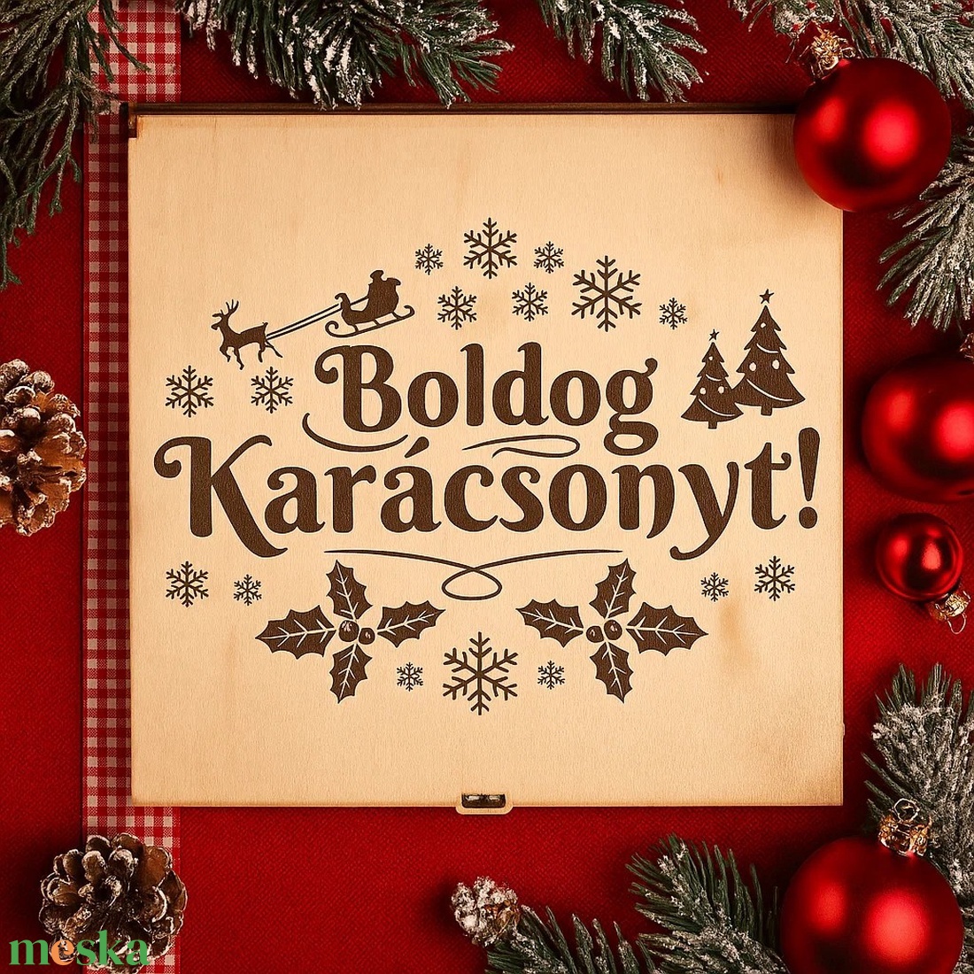 Fa Karácsonyfadísz Szett Díszdobozban (9 db)  Opcionális Gravírozással - karácsony - karácsonyi lakásdekoráció - karácsonyfadíszek - Meska.hu