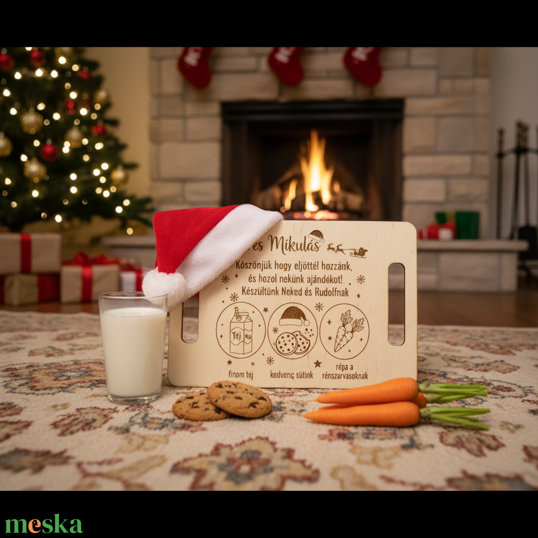 Télapó Váró Tálca Gyerekeknek  Fából Készült - karácsony - mikulás - mikulás beltéri dekoráció - Meska.hu