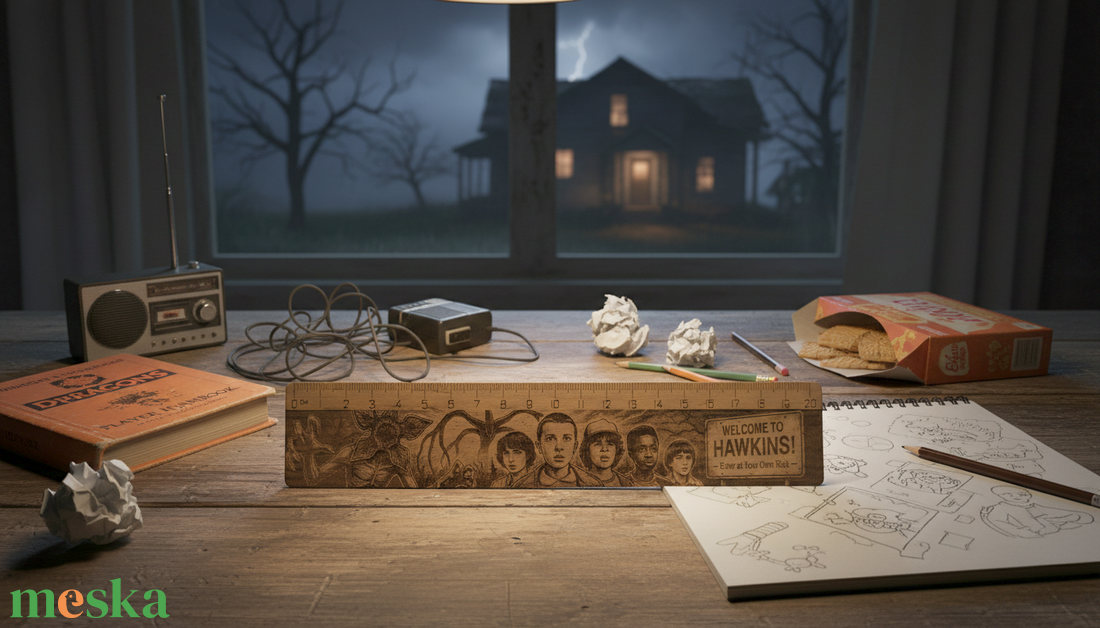 STRANGER THINGS IHLETTE FA VONALZÓ  GRAVÍROZOTT KÉZMŰVES DARAB - otthon & életmód - papír, írószer - ceruza & toll - Meska.hu